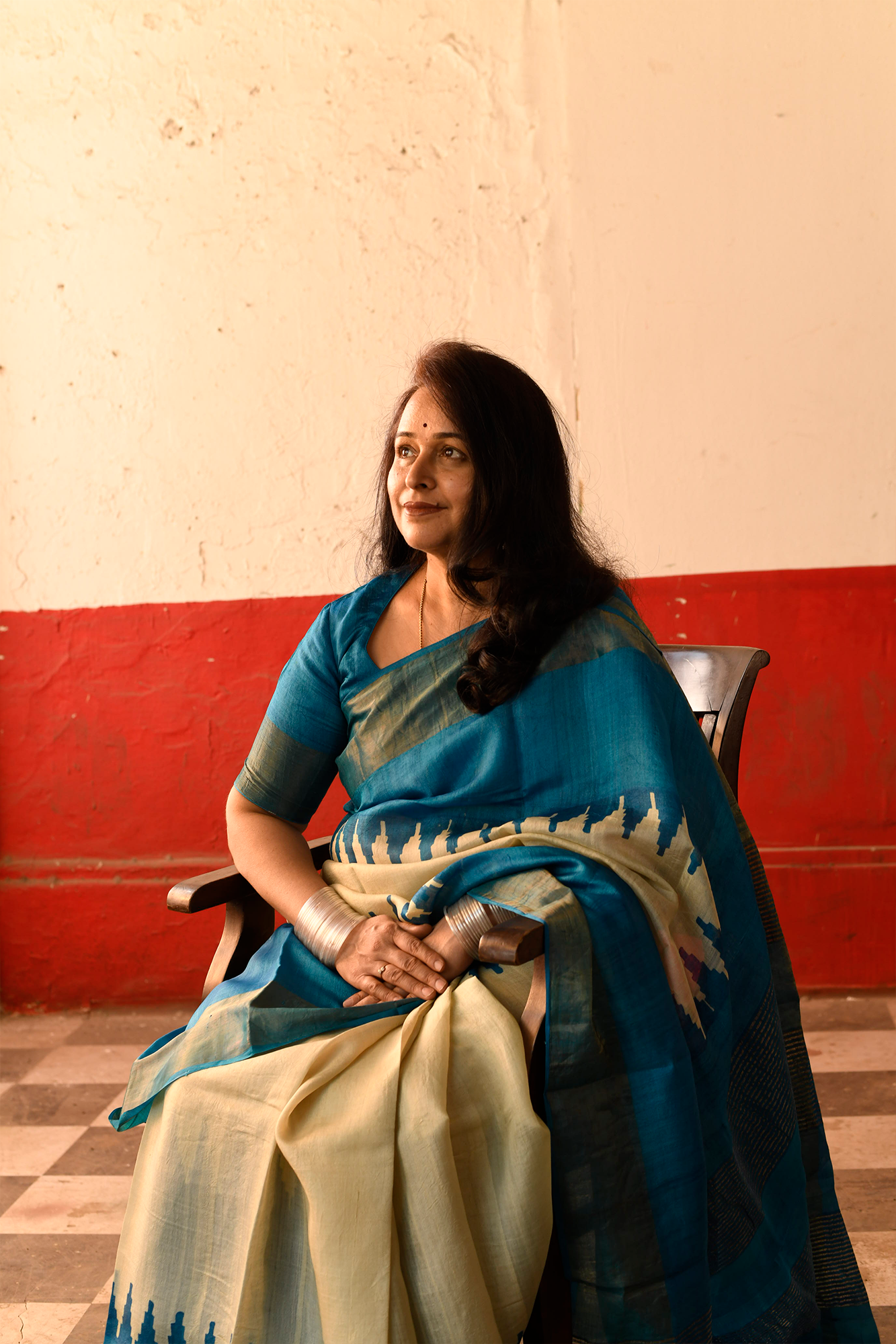 Blue Tussar silk
