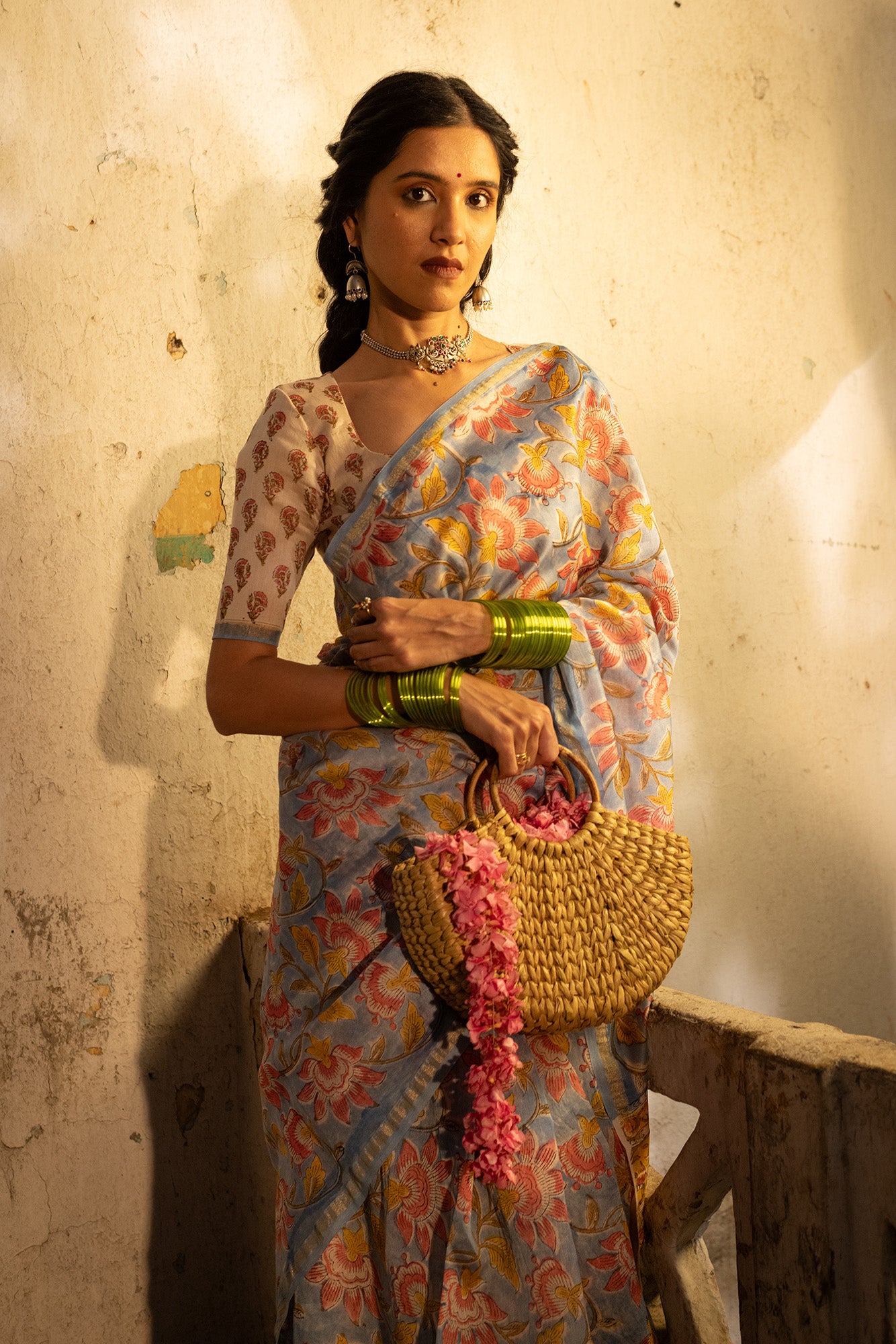 Blue Floral Chanderi