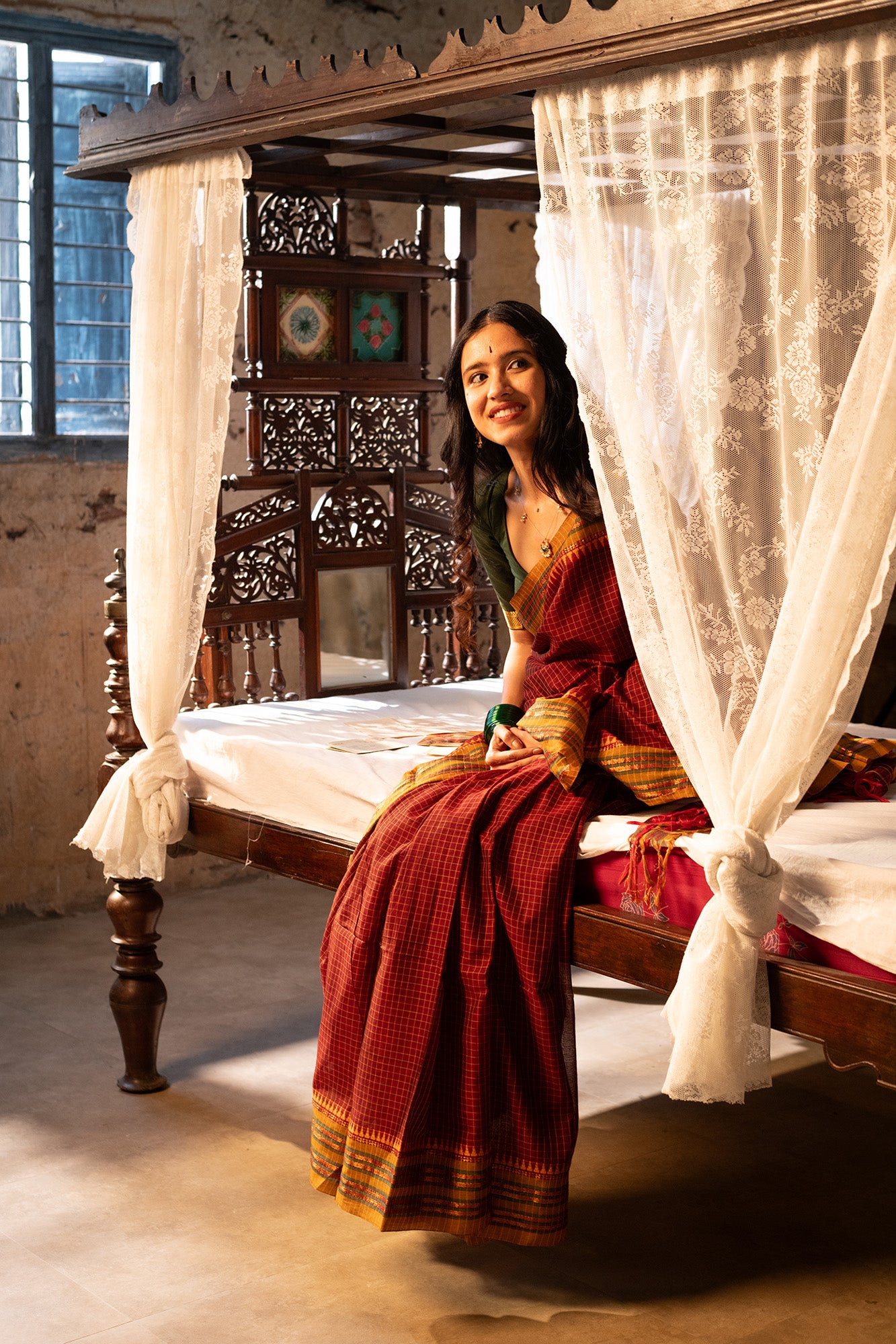 Maroon Checks Narayanpet Cotton