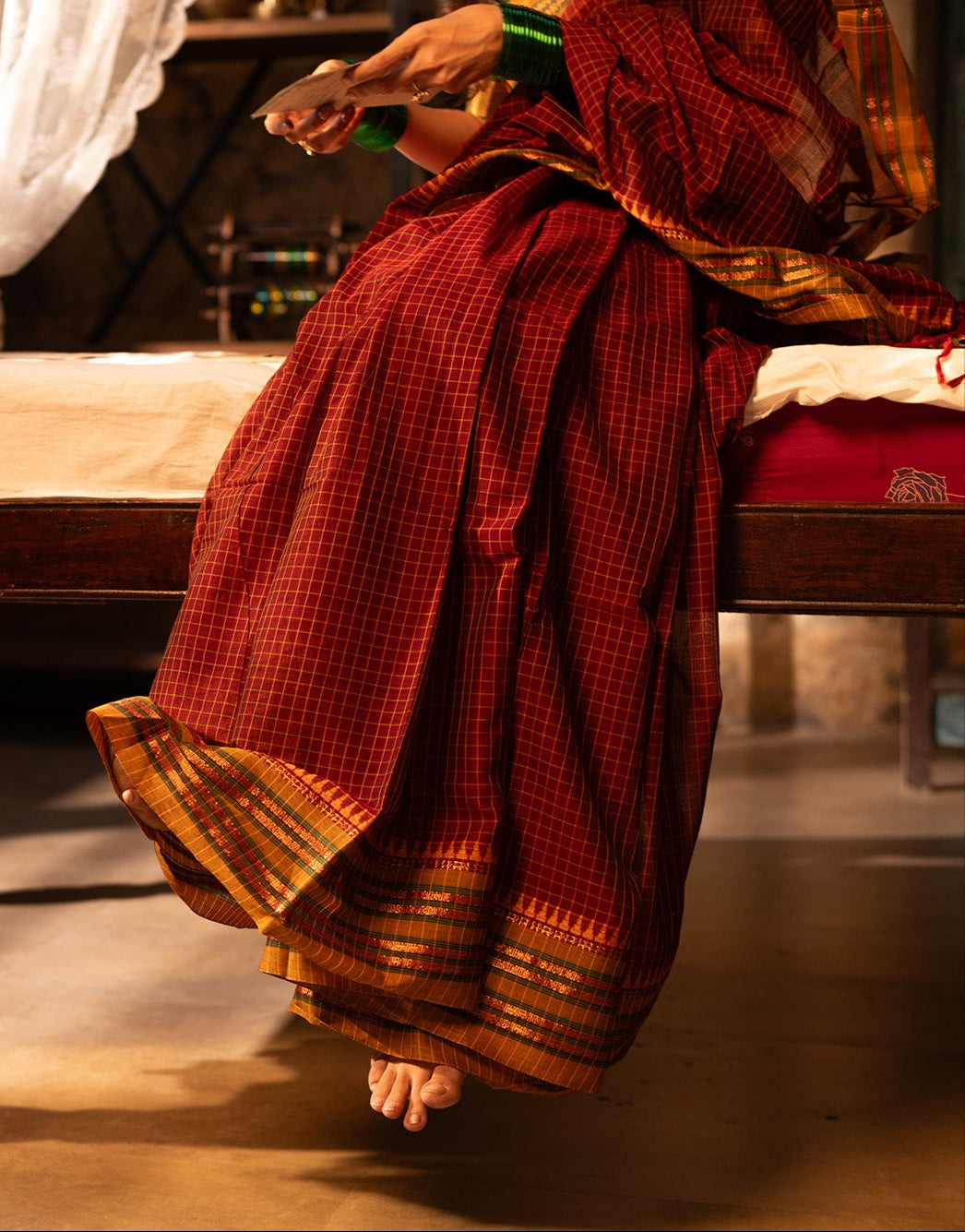 Maroon Checks Narayanpet Cotton