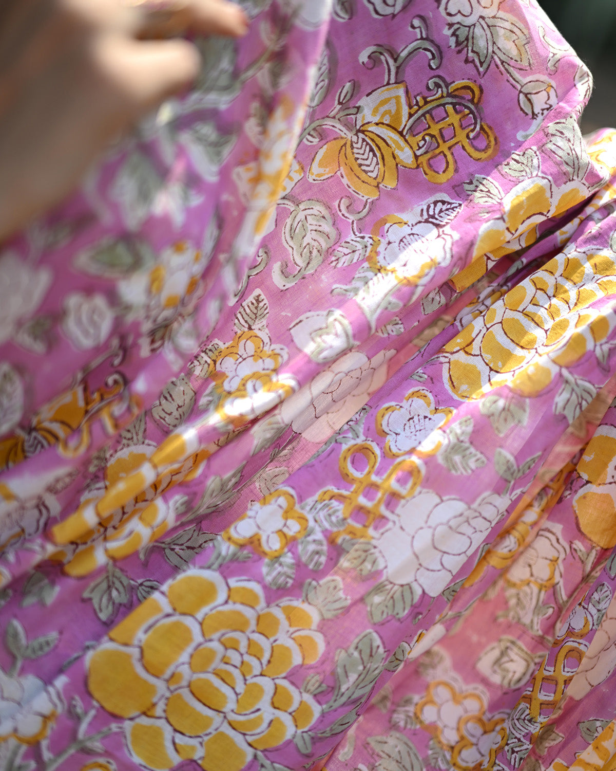 Pink and yellow handblock printed