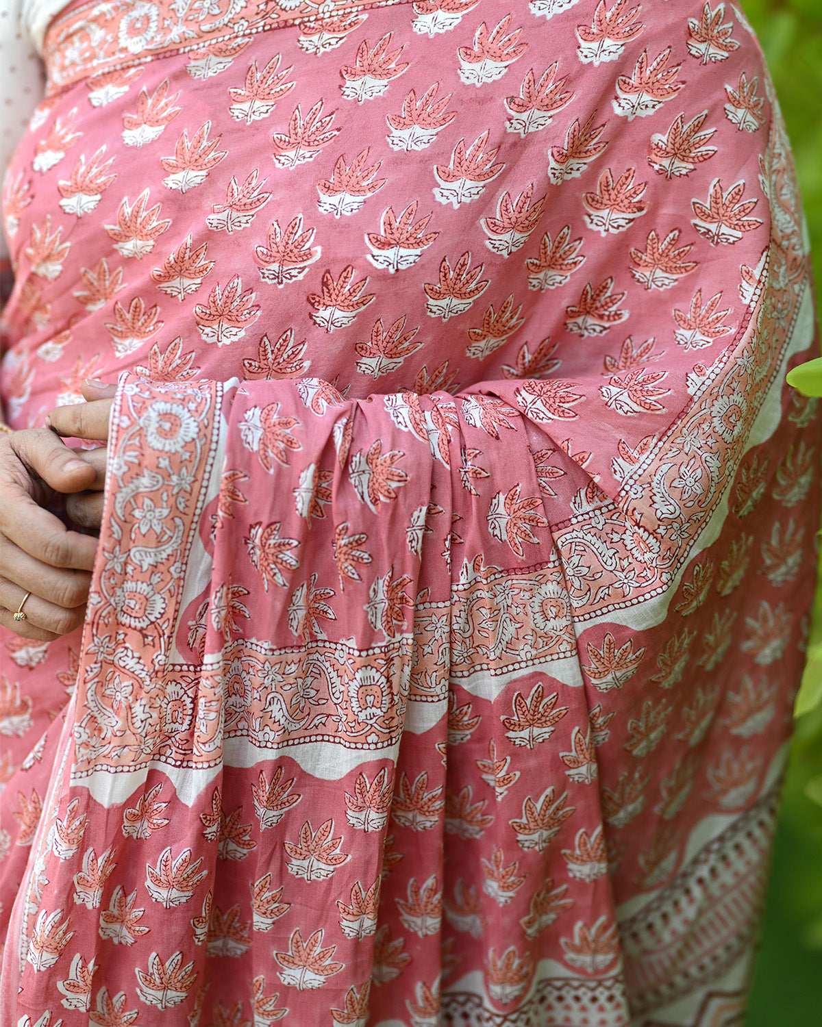 Pink and white hand block printed