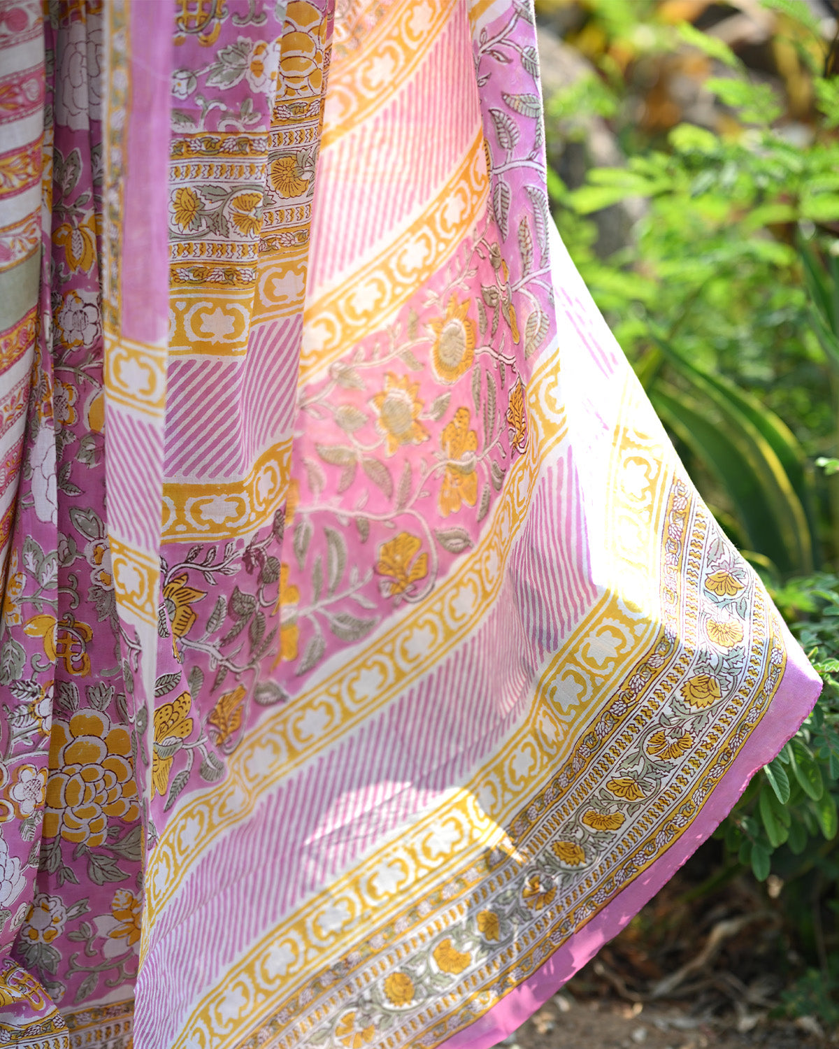 Pink and yellow handblock printed