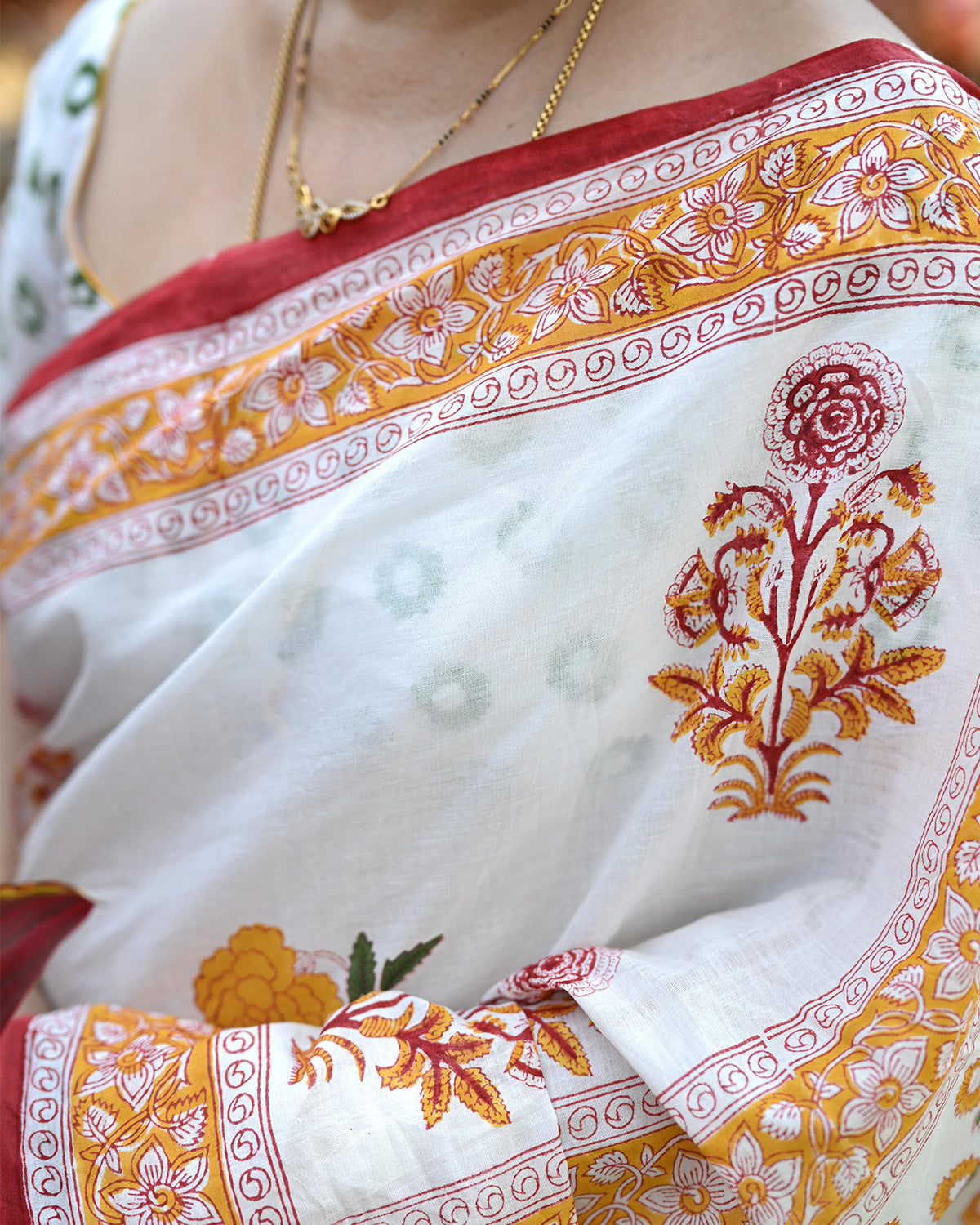 White floral motif - Handblock printed Mul