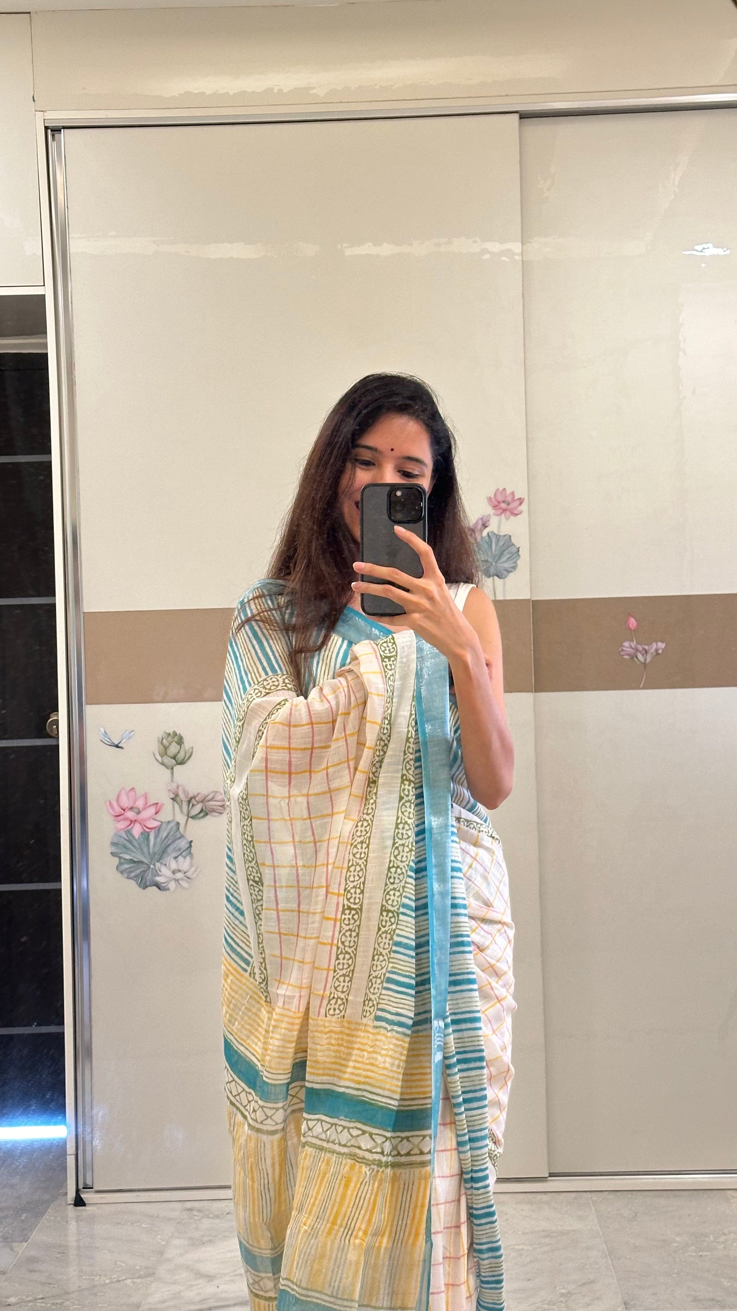 Linen checked Saree